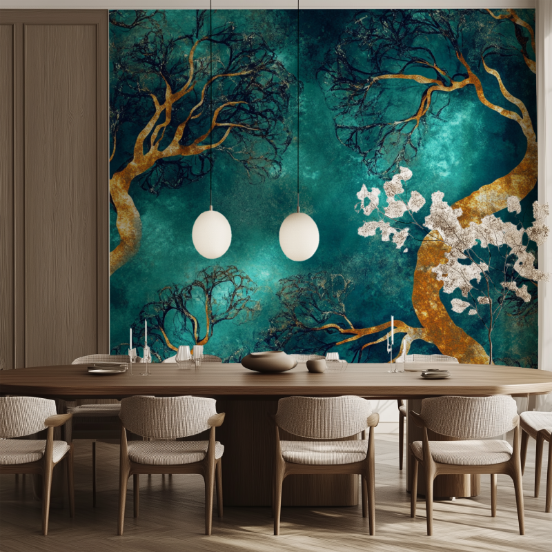 Papier peint arbre magique salle manger tendance