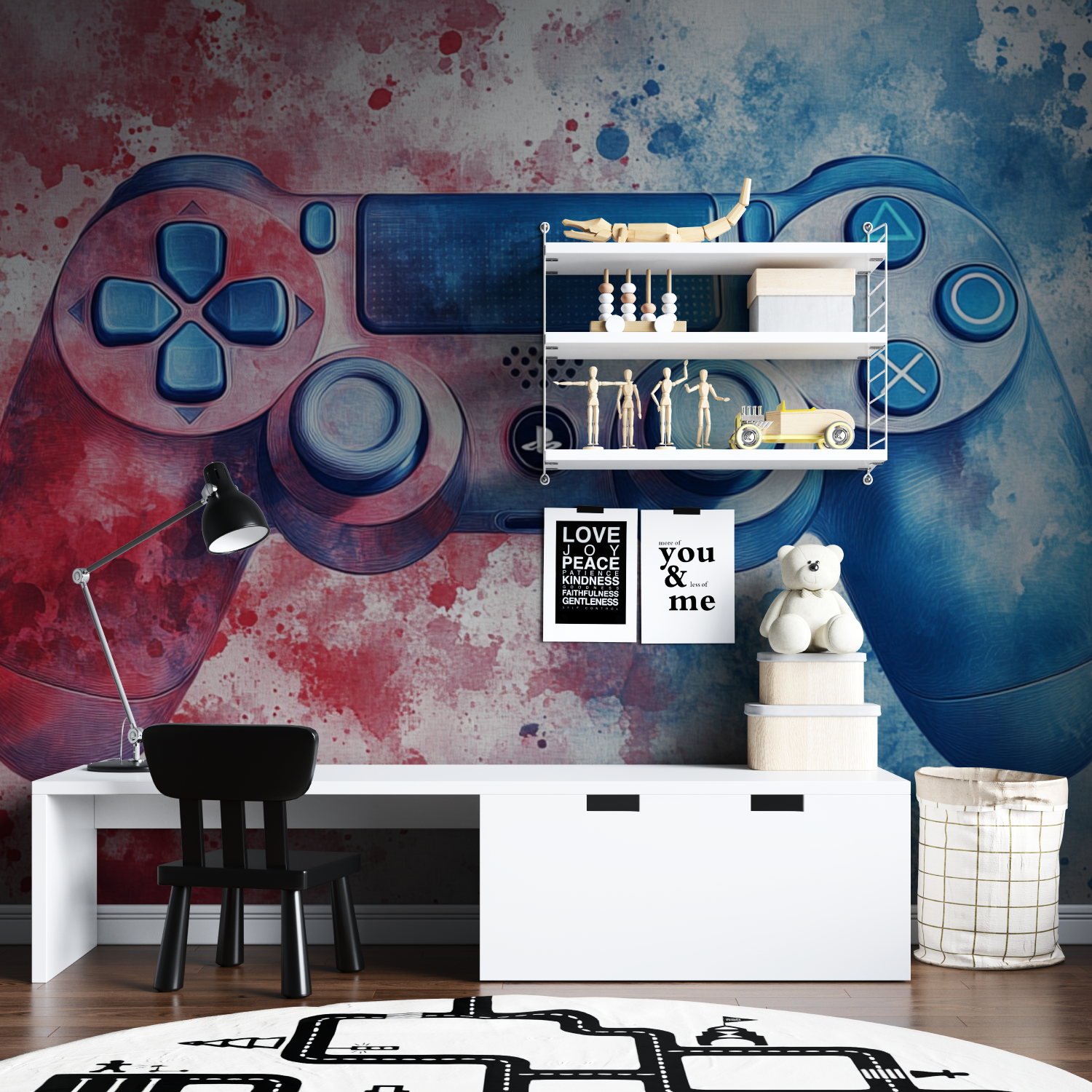 Papier peint aquarelle gamer eclaboussure tapisserie garcon