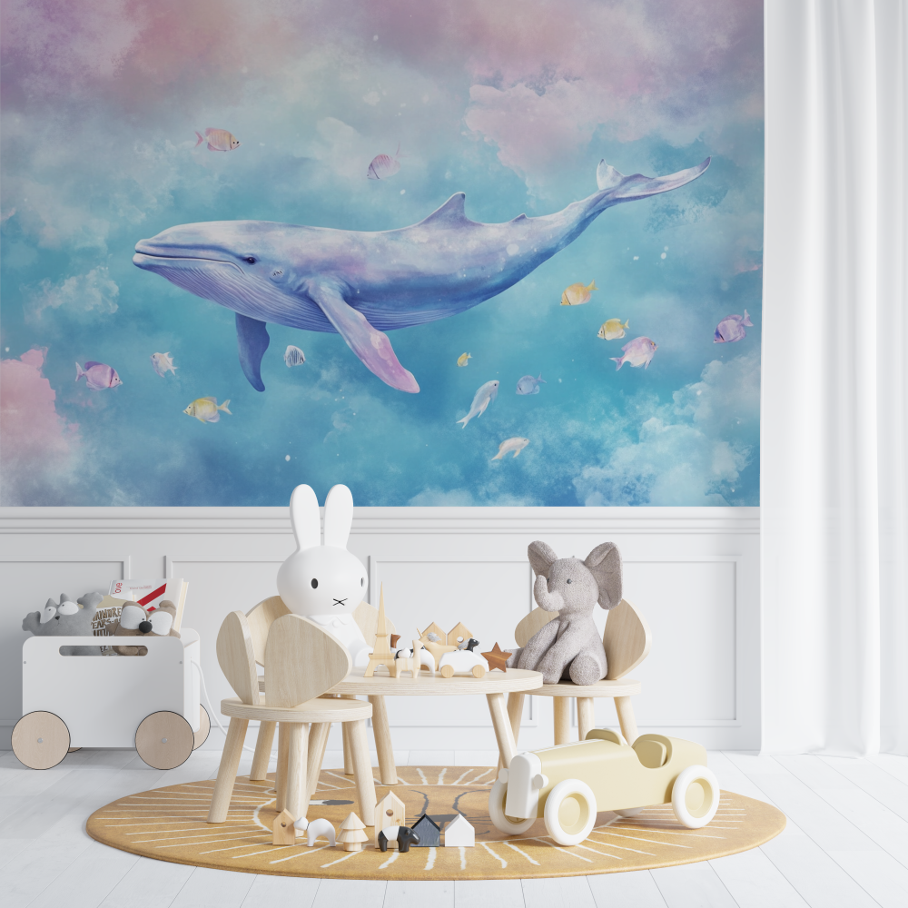 Papier peint marin baleine et ocean chambre de bebe