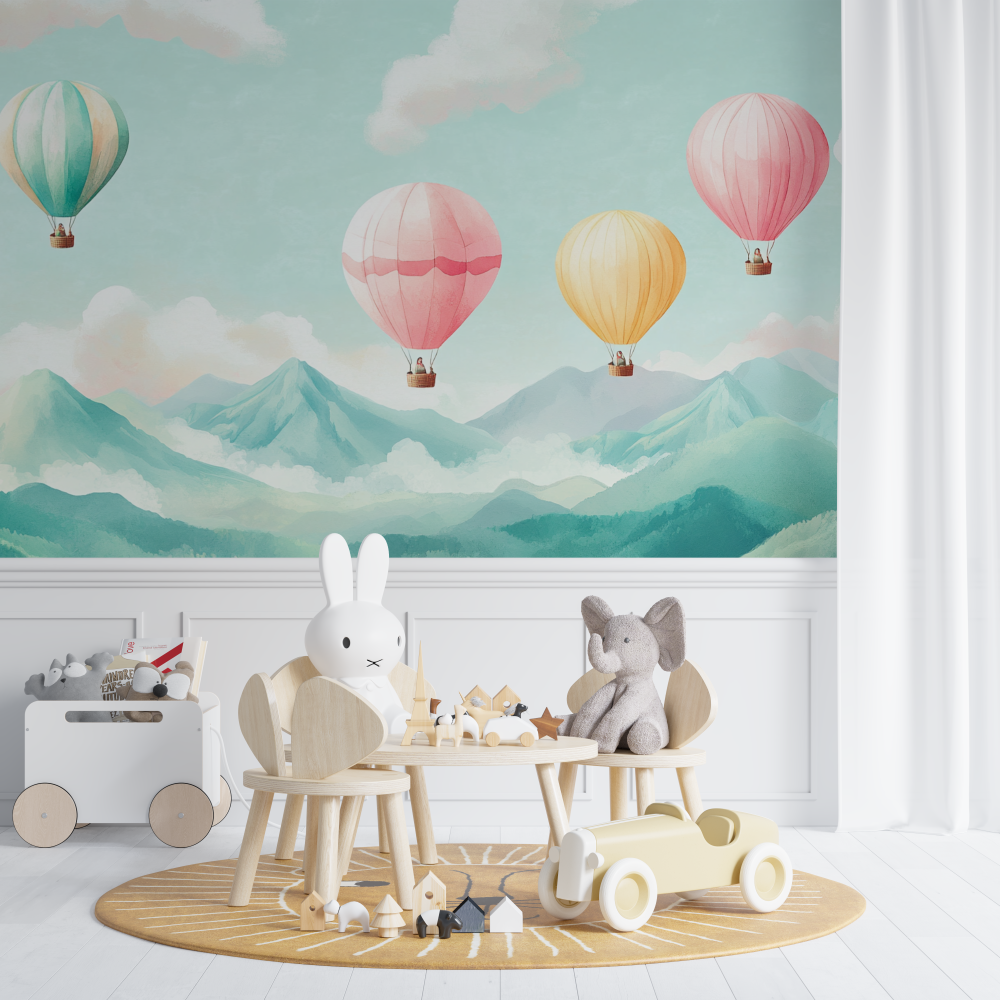 Papier peint montgolfiere et pa...montagneux chambre de bebe