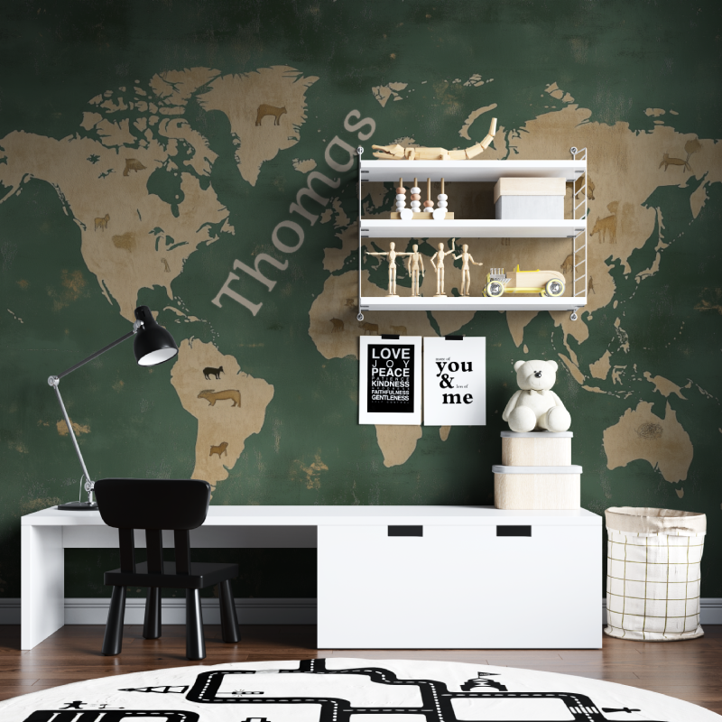 Papier peint prenom carte du monde tapisserie chambre ados