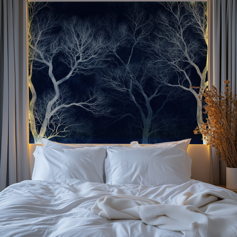 Papier peint arbre blanc nocturne chambre premium