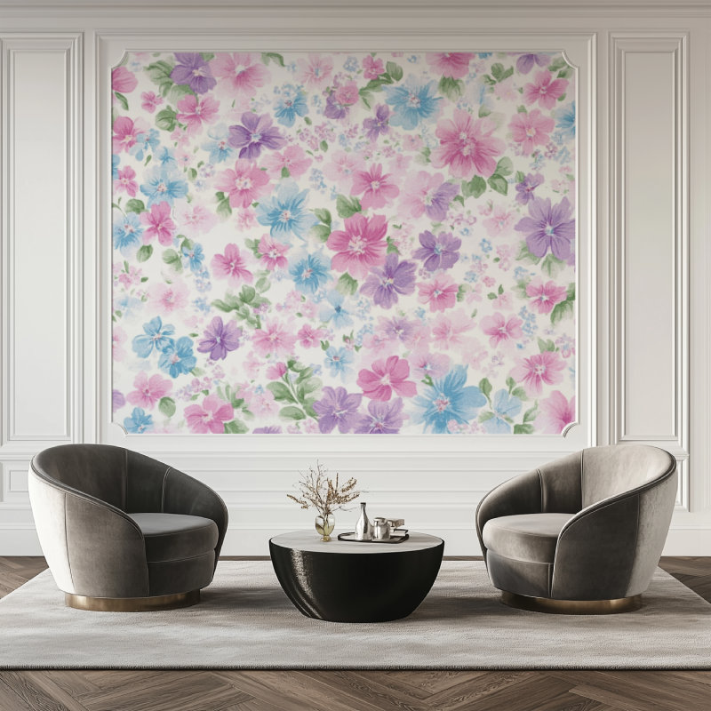 Papier peint fleur librty salon tapis