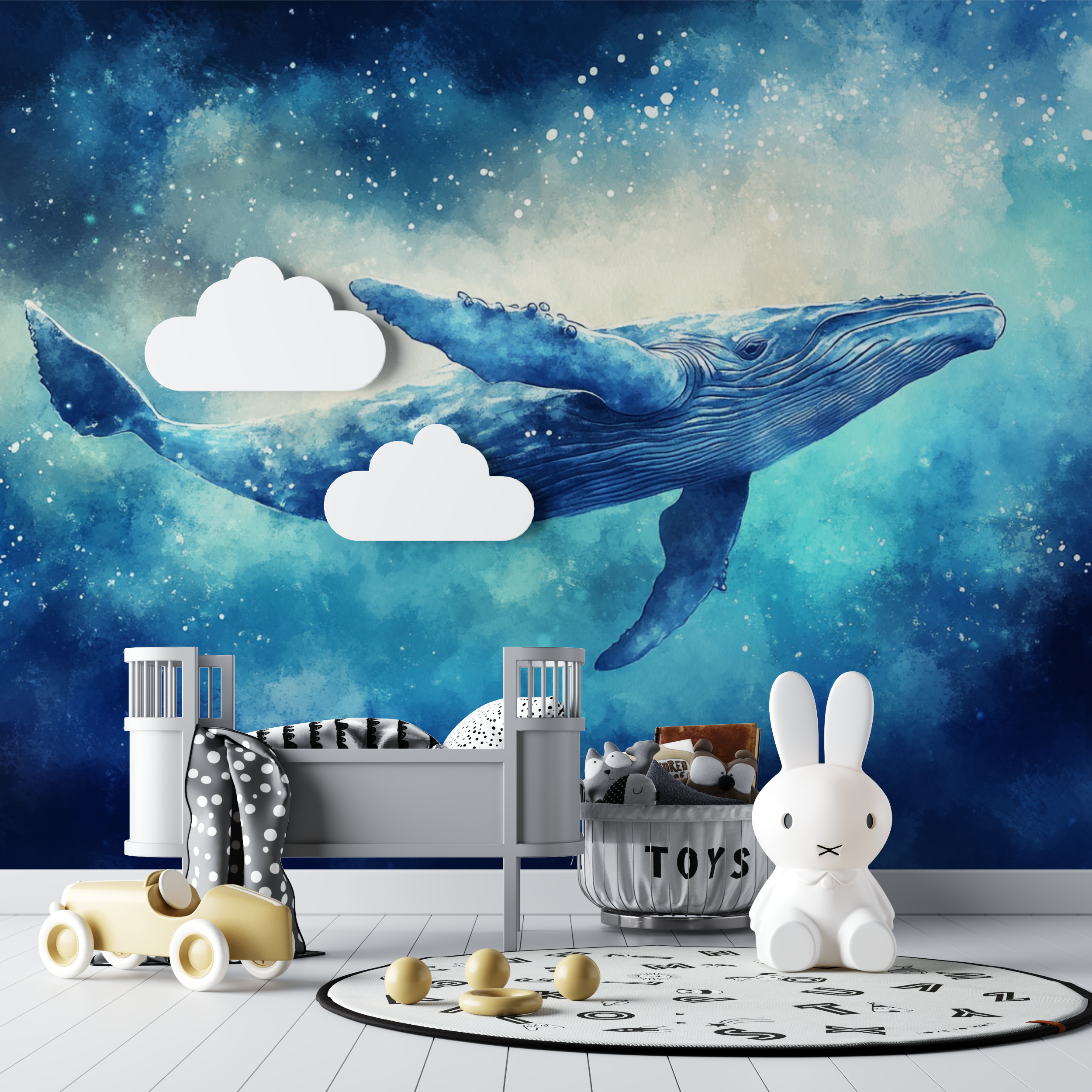 Papier peint marin baleine bleue bebe tipi