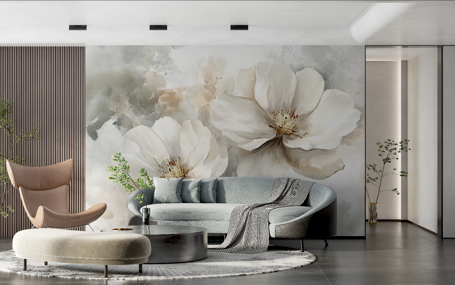 Papier peint aquarelle grande fleur blanche tendance 2024