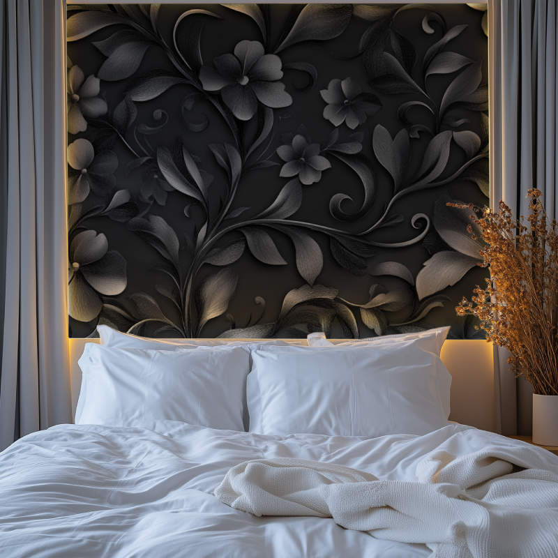 Papier peint noir et fleur vintage chambre tendanc
