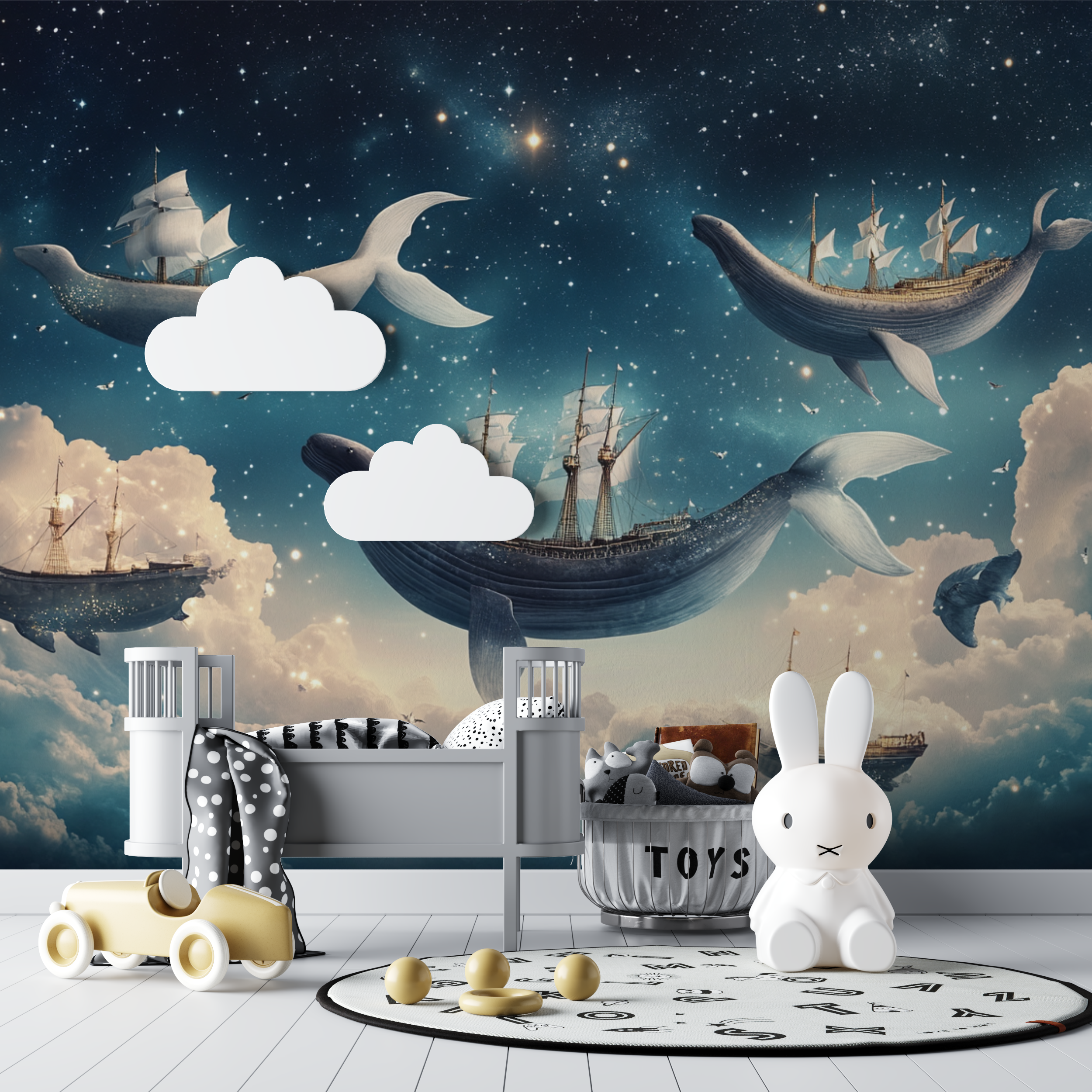 Papier peint marin navires et b...nes dans le ciel bebe tipi