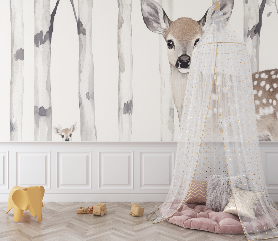 Papier peint bébé biche aquarelle - bebe unisexe