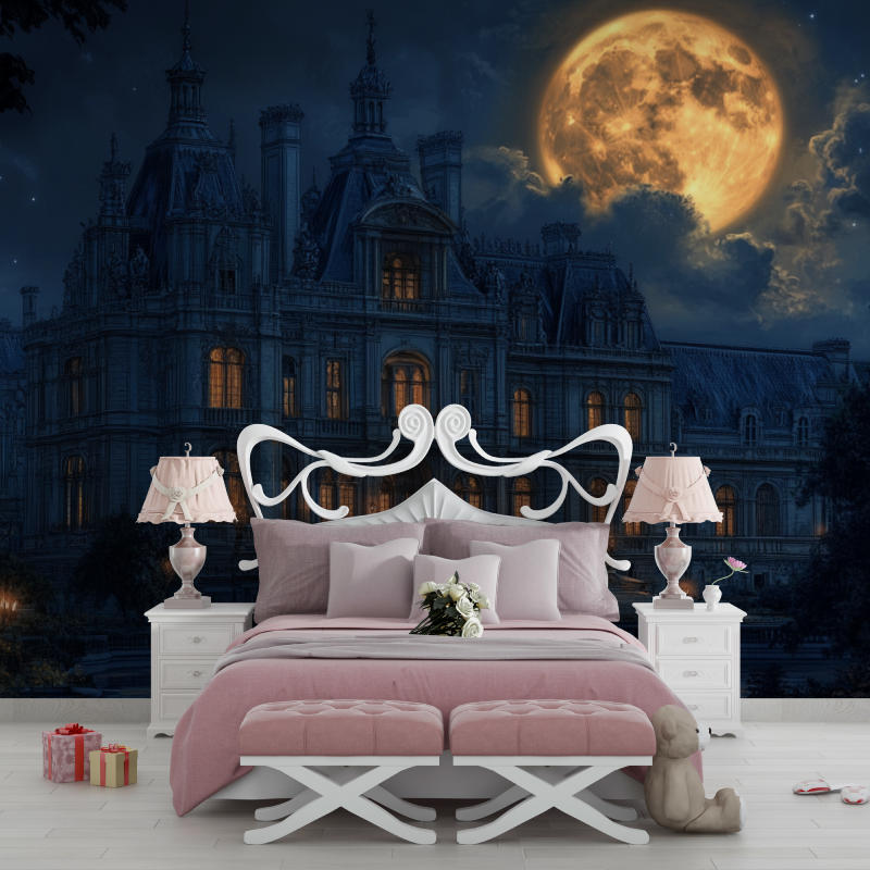 Papier peint palais et lune chambre filles