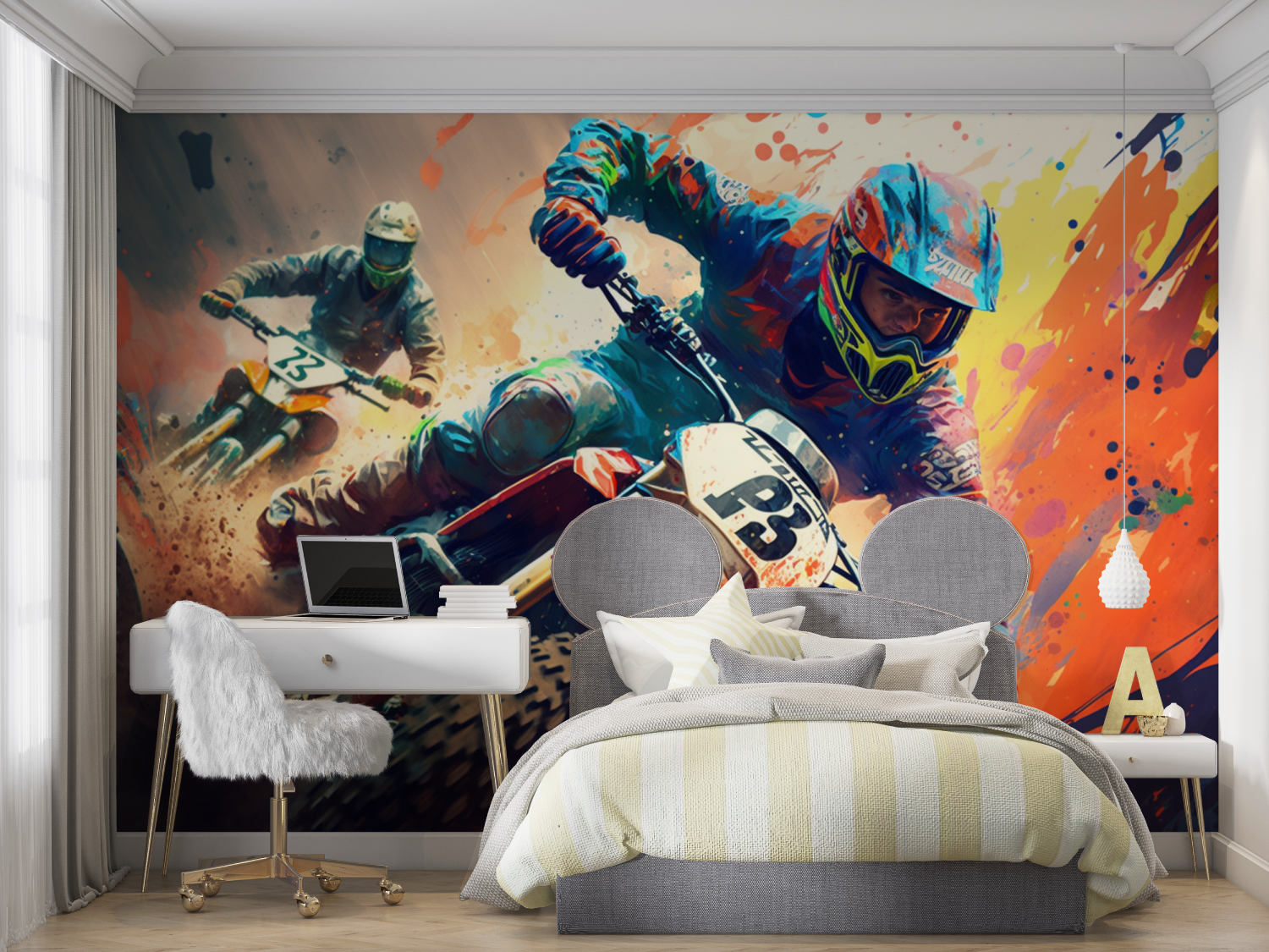 Papier peint mur graffiti moto cross mur chambre panoramique