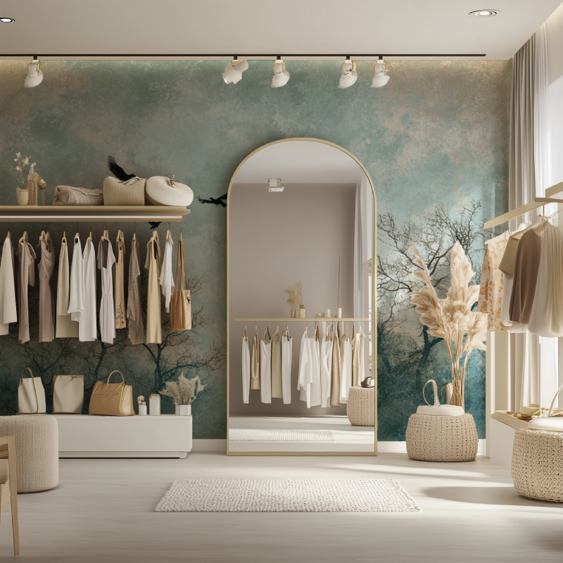 Papier peint arbre oiseaux dressing