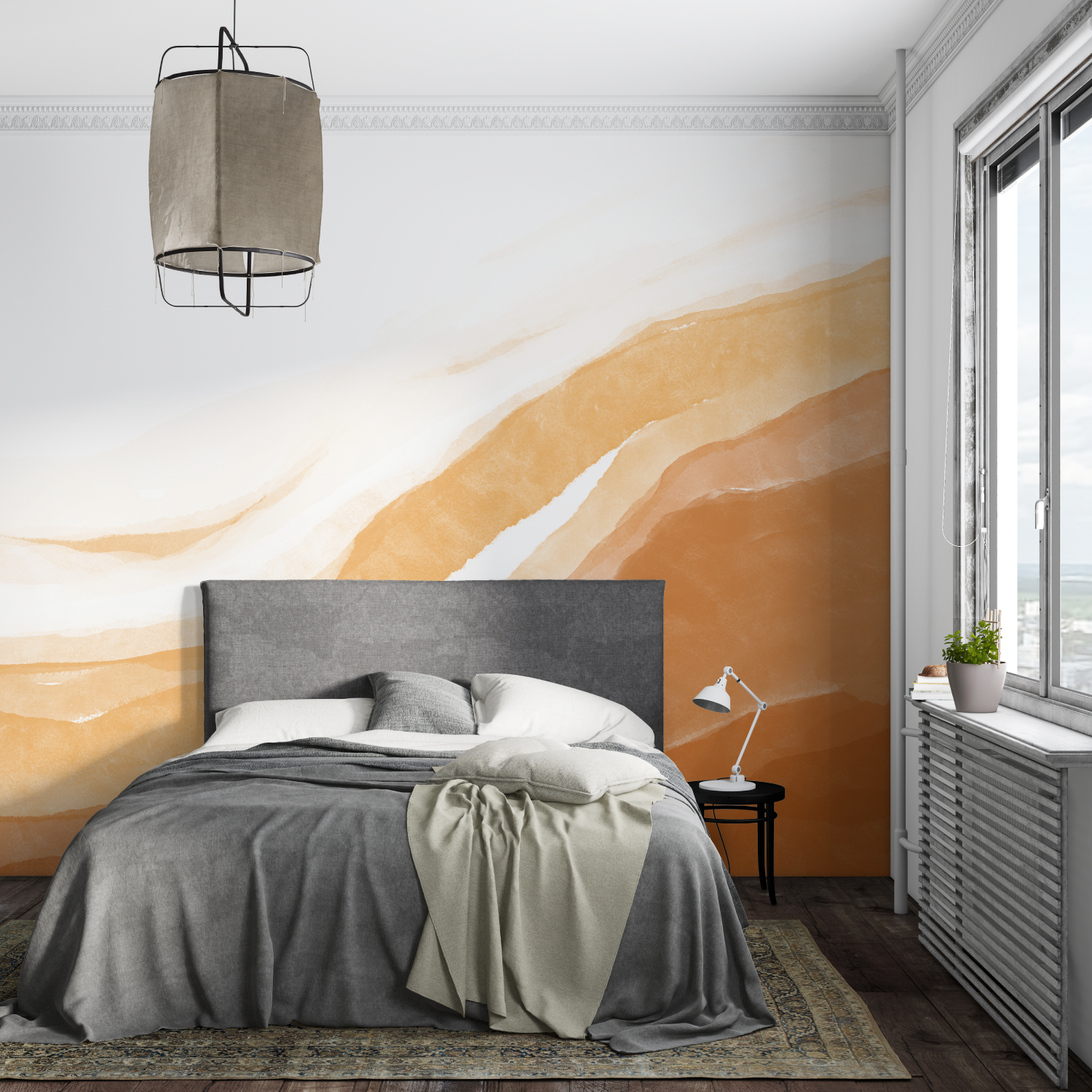 Papier peint aquarelle art orange mural