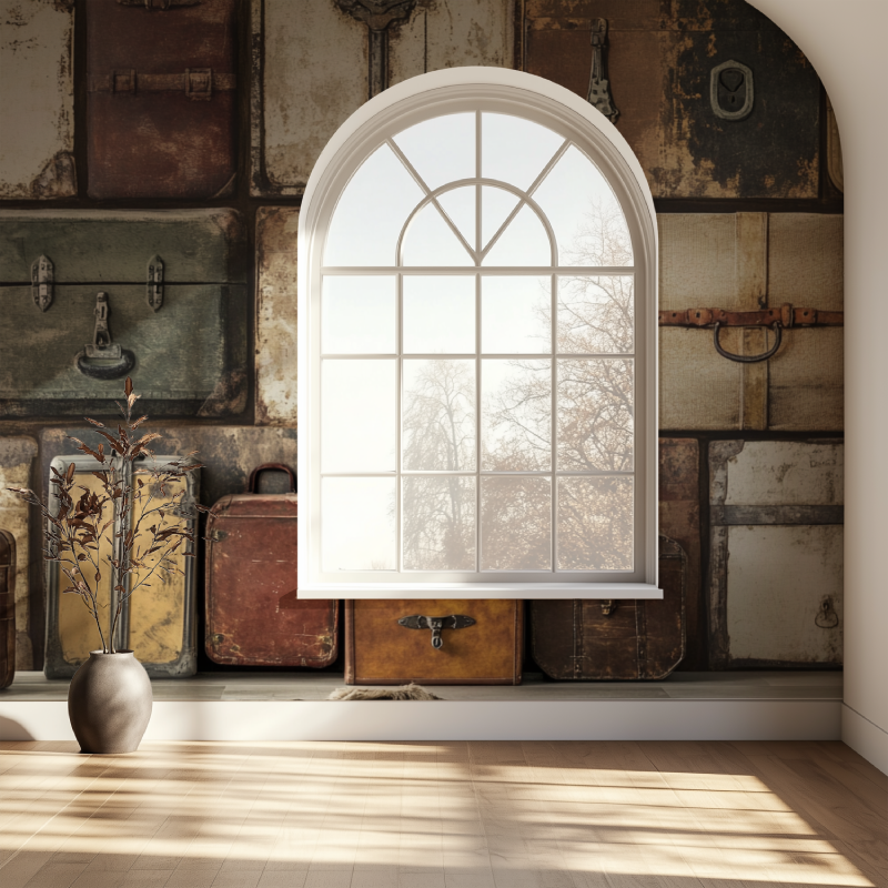 Papier peint vintage vieilles malles fenetre papier