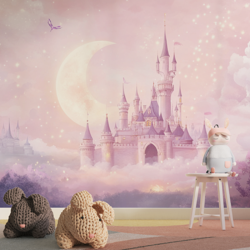 Papier peint princesse lune et chateau tapisserie pour fille