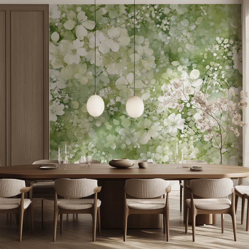 Papier peint fleur de vigne salle manger tendance