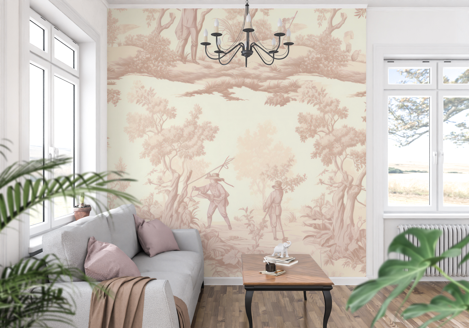 Papier Peint Toile De Jouy Beige Vintage - panoramique tendance