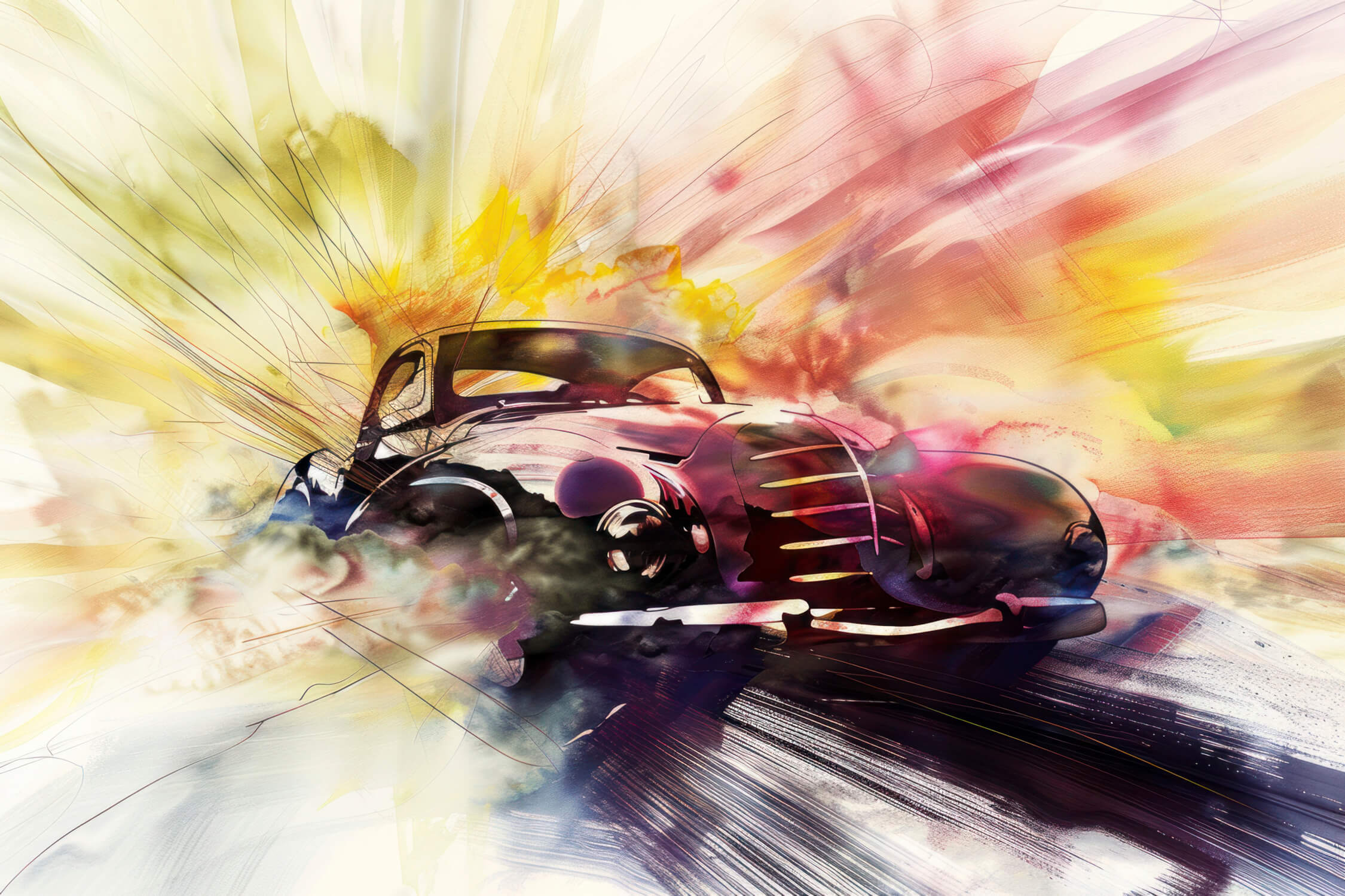 Papier Peint Voiture Vintage Aquarelle