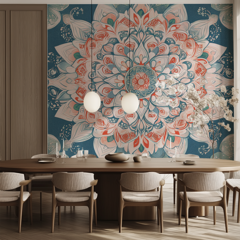 Papier peint fleur mandala salle manger tendance