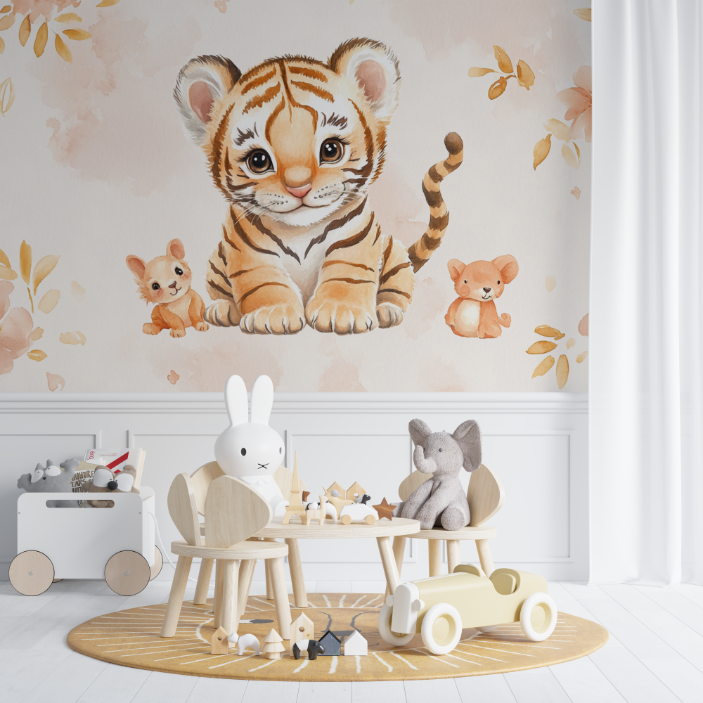 Papier peint tigre et animaux mignons chambre de bebe