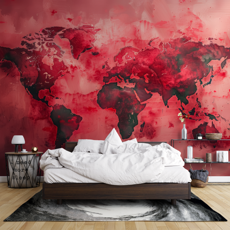 Papier peint carte du monde rouge leroy merlin mur