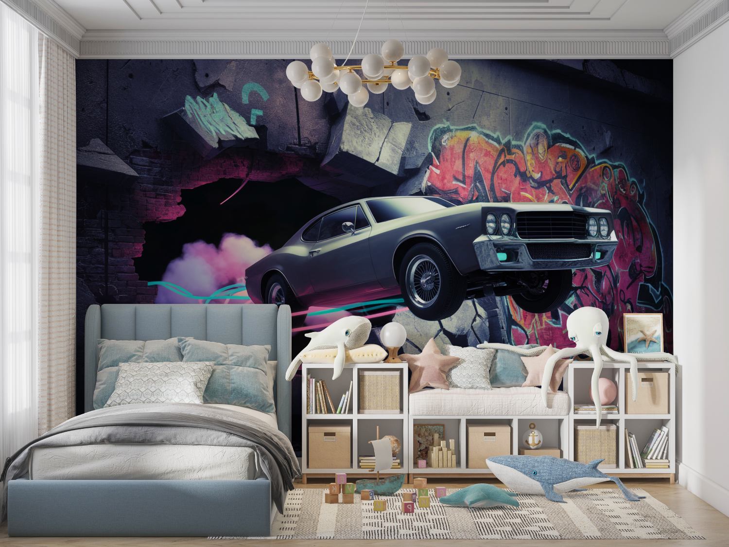 Papier peint mural voiture panoramique garcon