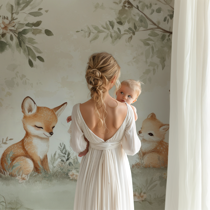 Papier peint bebe famillle de renard bb123