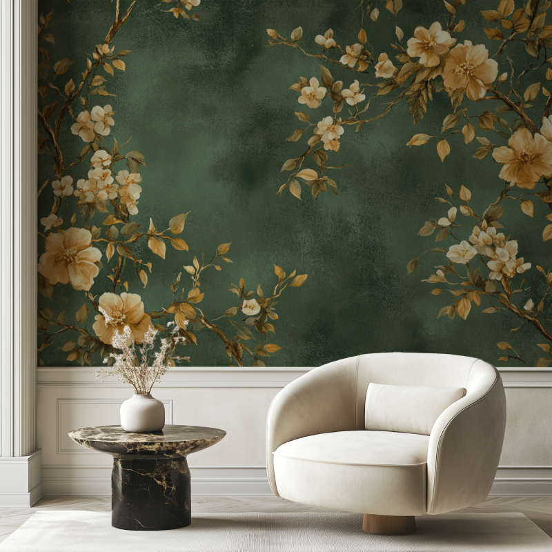 Papier peint vintage vert chaise tendance