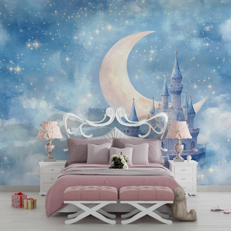 Papier peint lune chambre bebe chambre filles