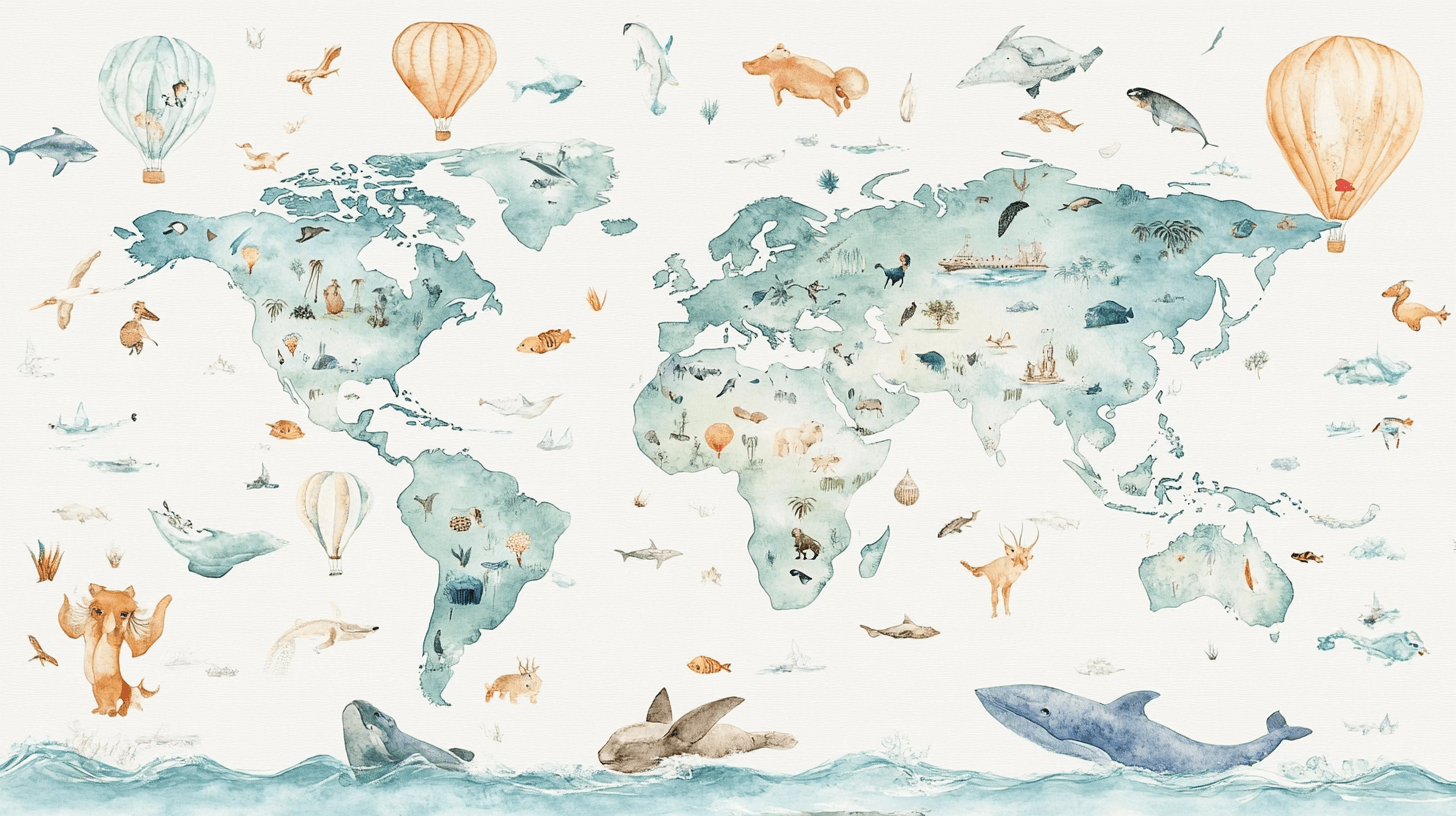 Papier Peint Carte Du Monde Animaux