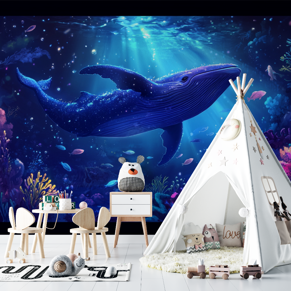 Papier peint baleine sous marin constraste chambre bebe