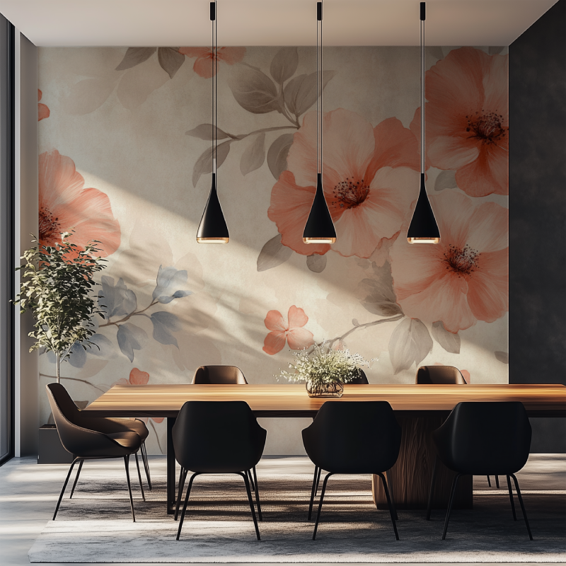 Papier peint fleur fleur salle manger tapisserie