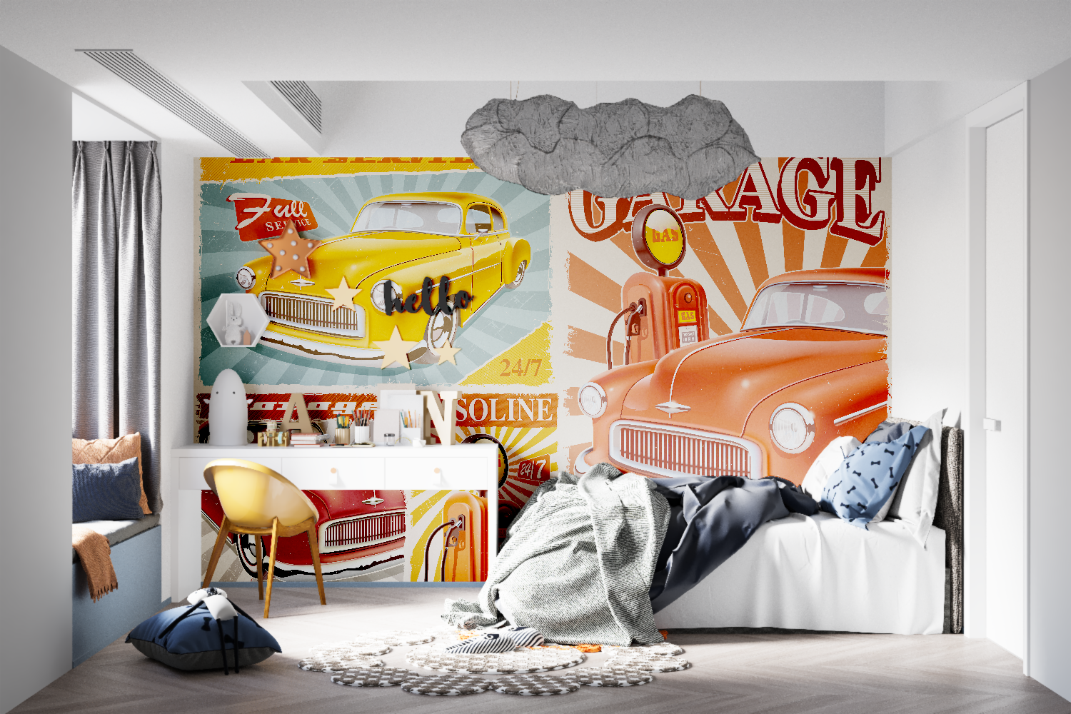 Papier peint retro voiture usa tapisseries murale