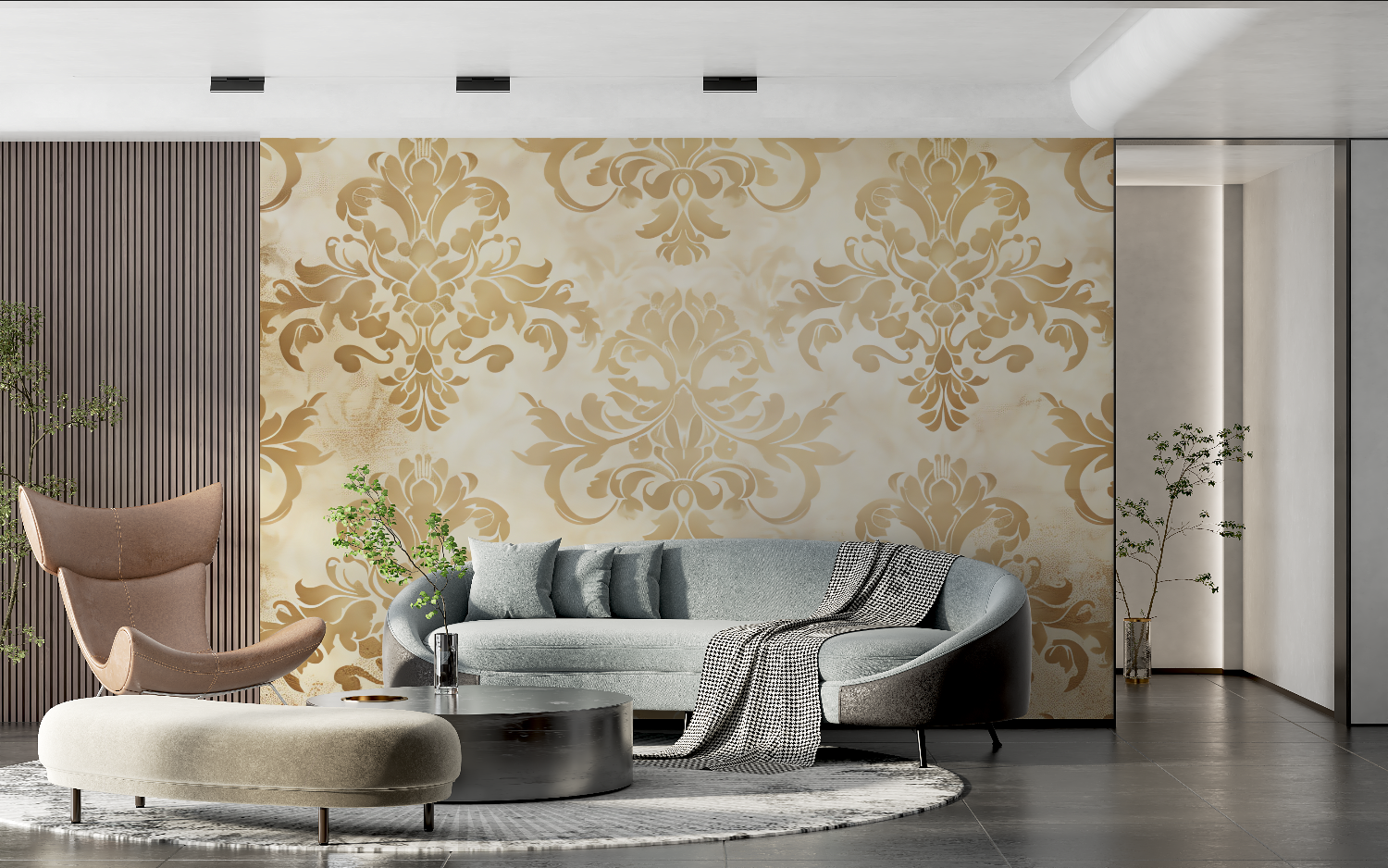 Papier Peint Baroque Doré - chambre adulte