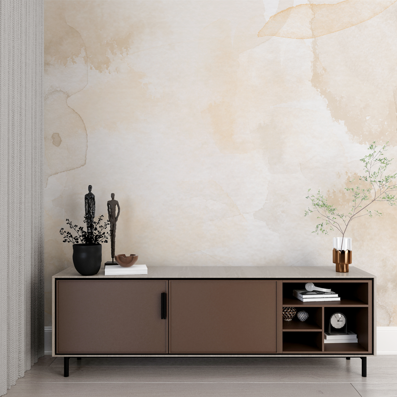 Papier peint aquarelle beige delicat imprime