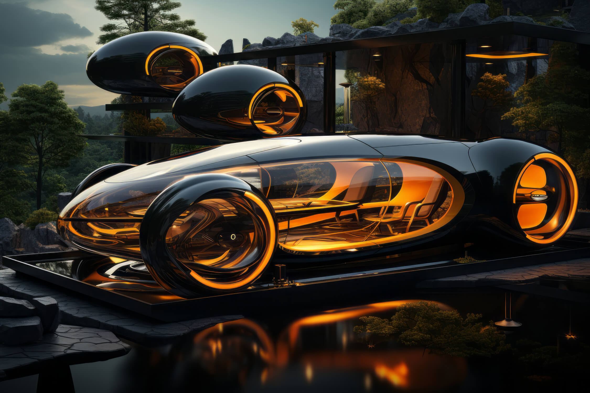 Papier Peint 3D Voiture Maison