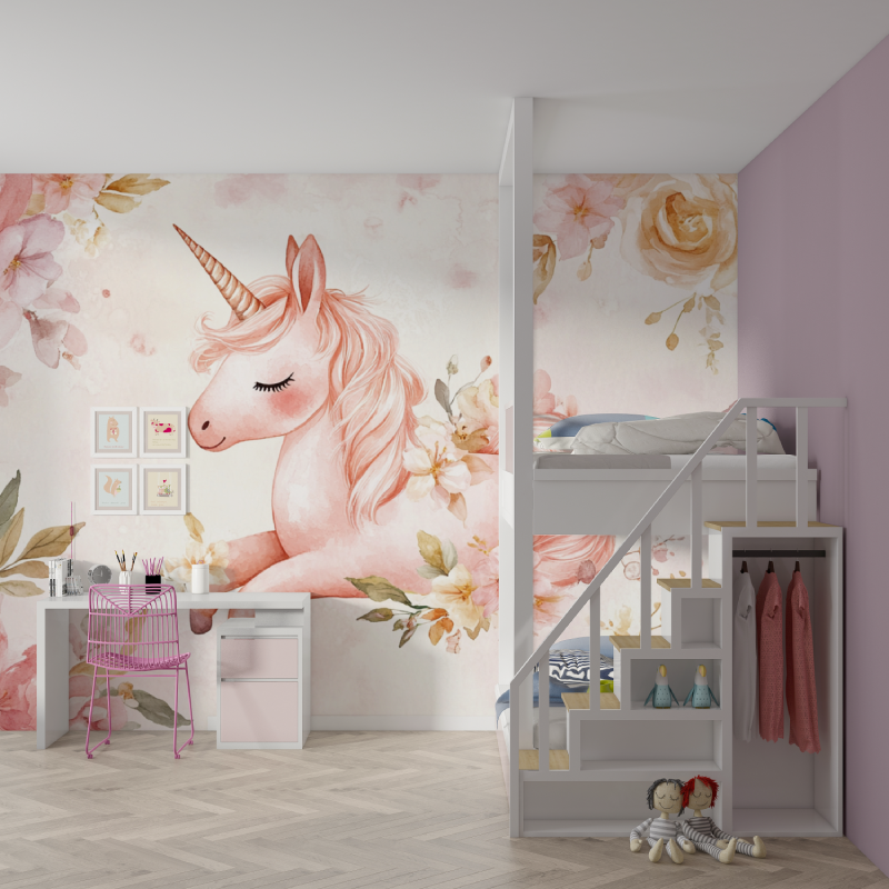 Papier peint licorne chambre en fleur mur chambre fille