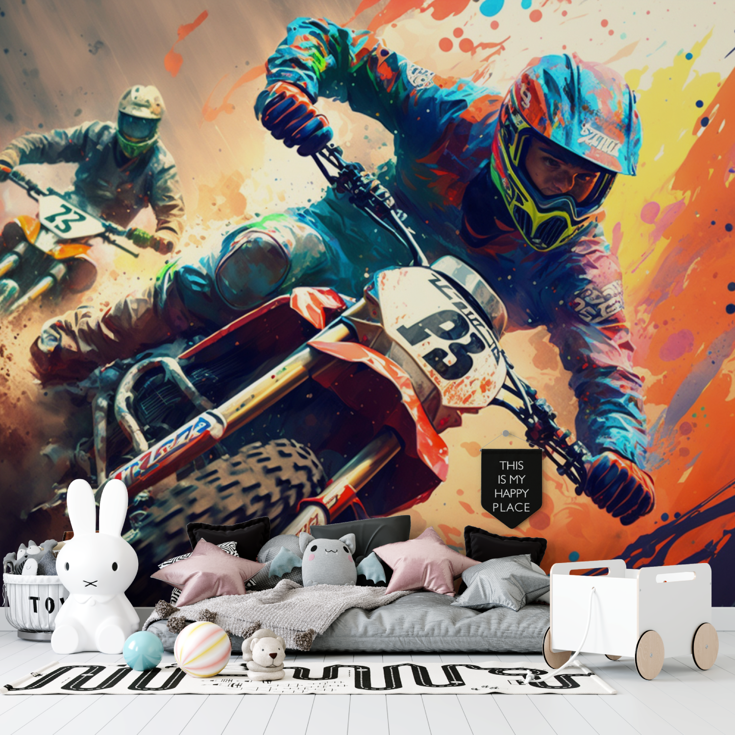 Papier peint mur graffiti moto cross tapisserie garcon