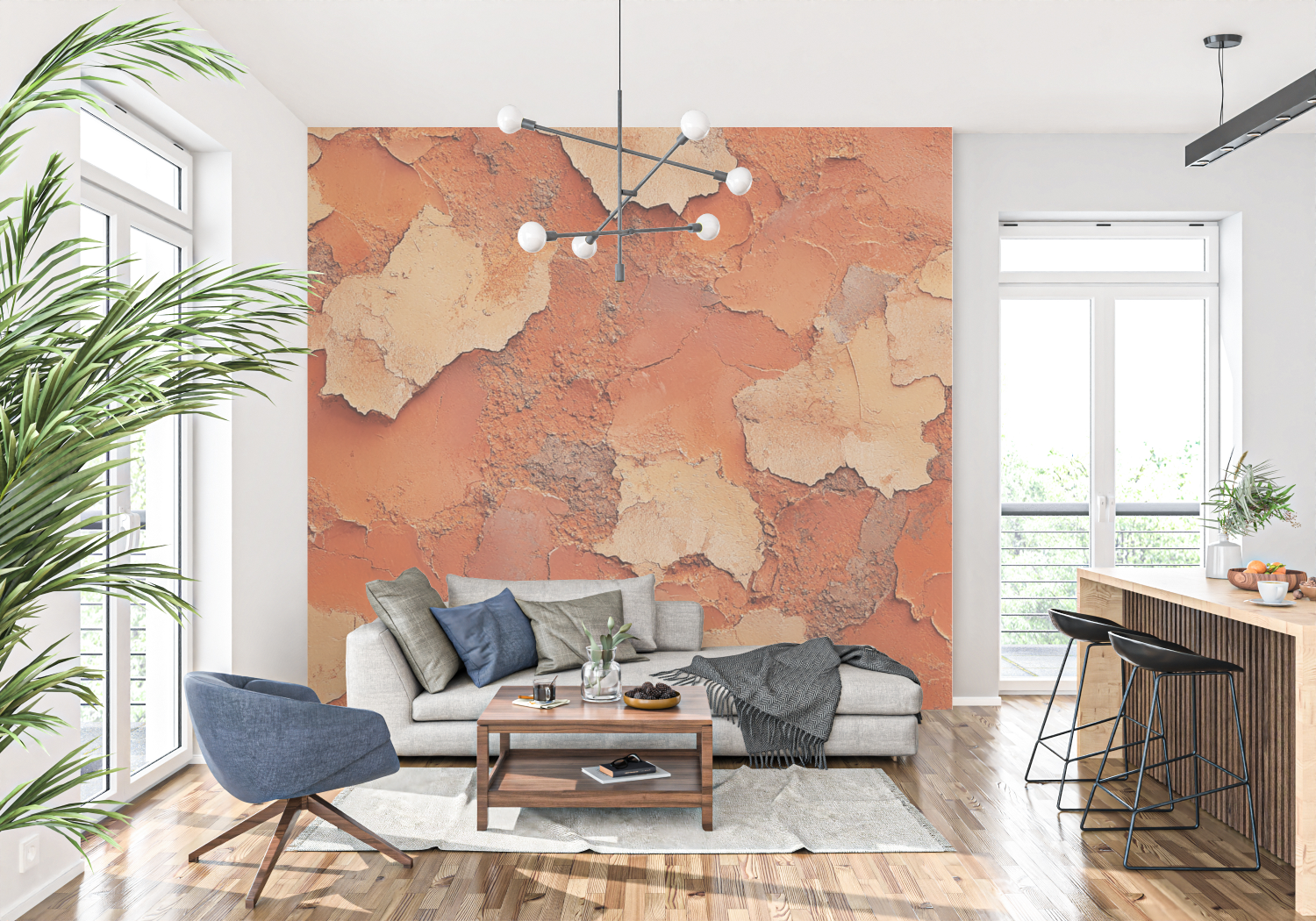 Papier peint terracotta et ocre naturel tapisserie