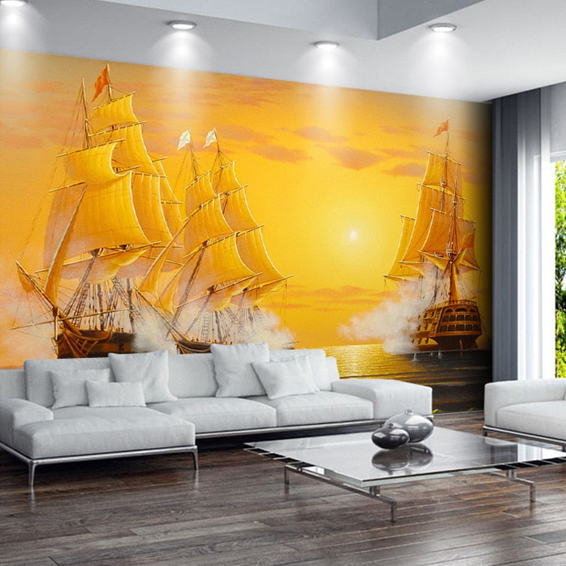 Custom 3D Mural Wallpaper Oil Painting Sailboat Smooth