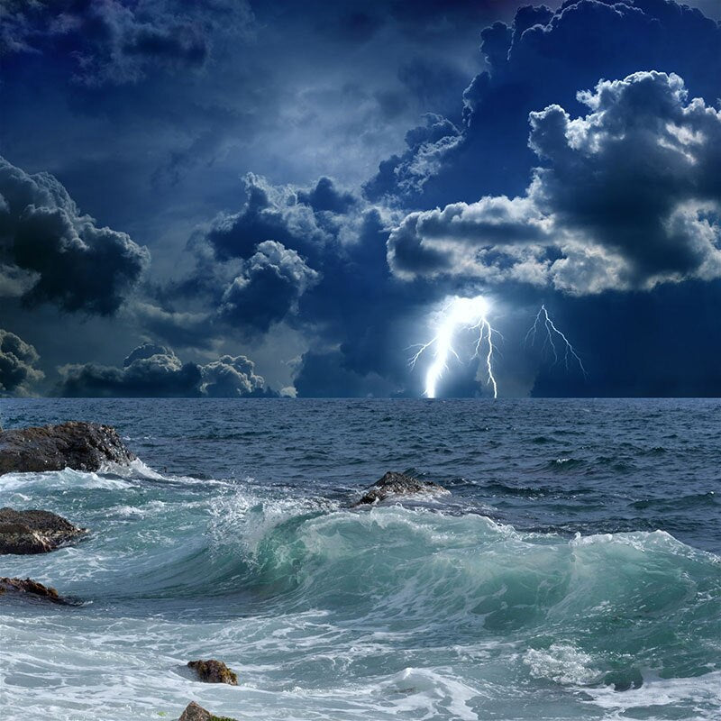 Custom Photo Wallpaper 3D Ocean Waves Lightning Dark Cloud