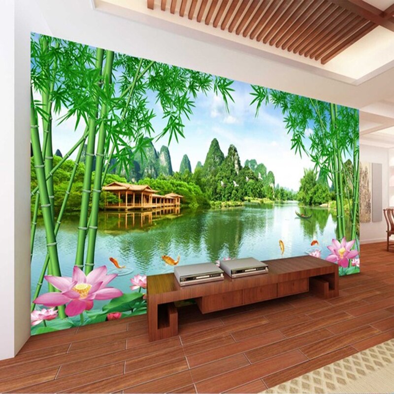 Custom Wall Mural Wallpaper Mountain Water Natural Landscape