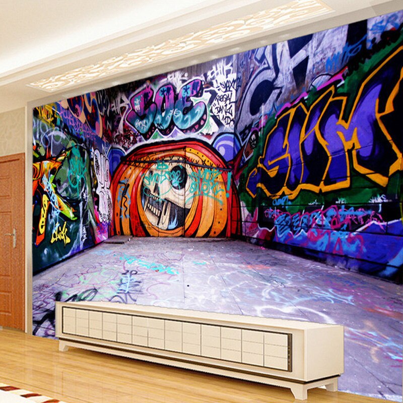 Custom Mural Wallpaper 3D Colorful Graffiti Retro Modern