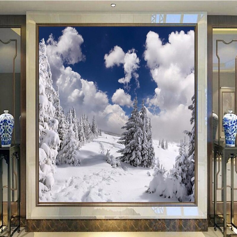 Custom Photo Wallpaper Winter Snow Landscape Forest Wall
