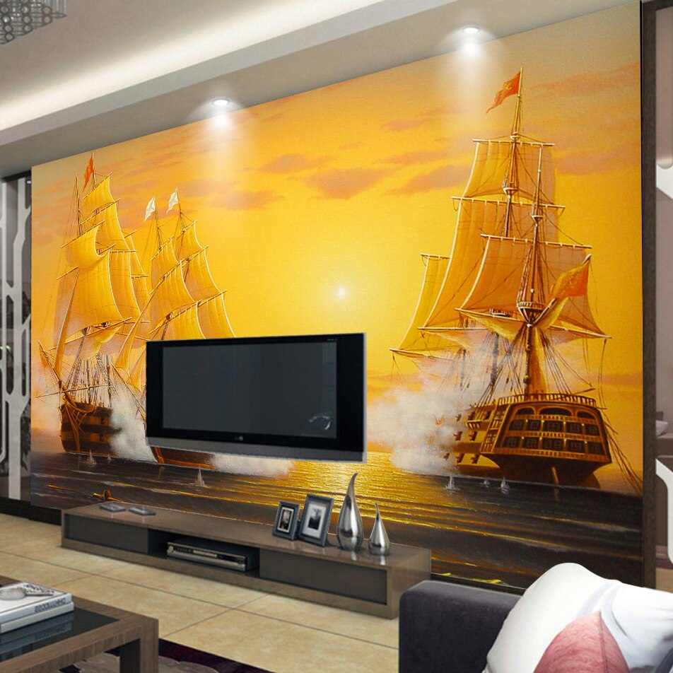 Custom 3D Mural Wallpaper Oil Painting Sailboat Smooth