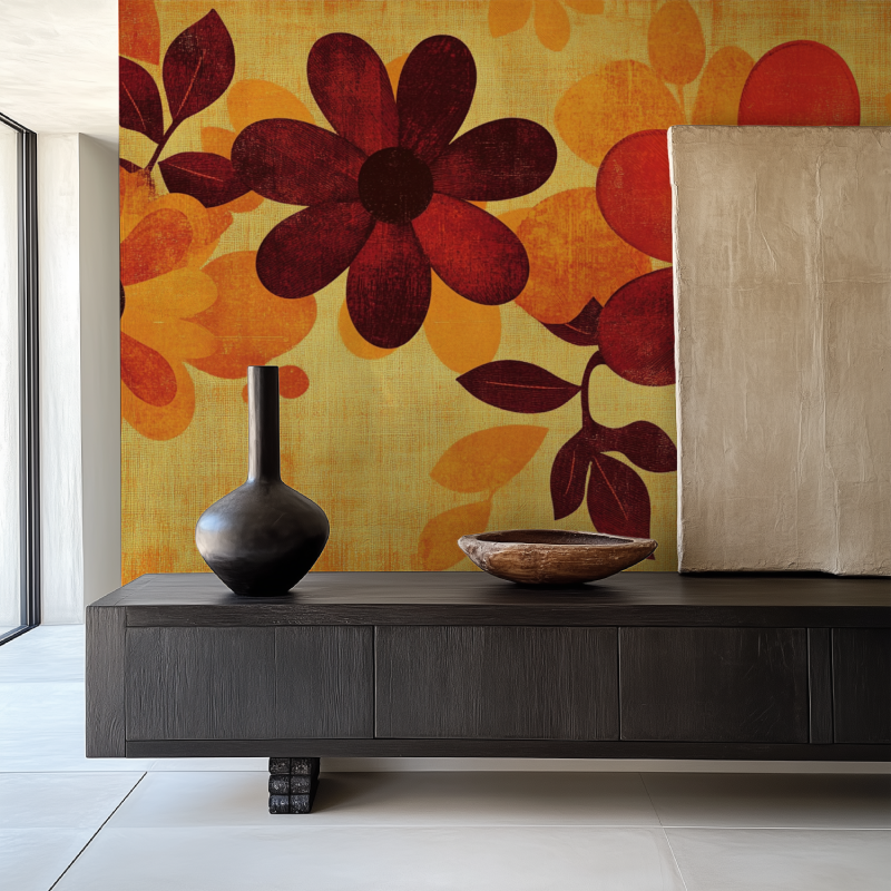 Papier peint vintage fleurs ora...marron salle manger papier