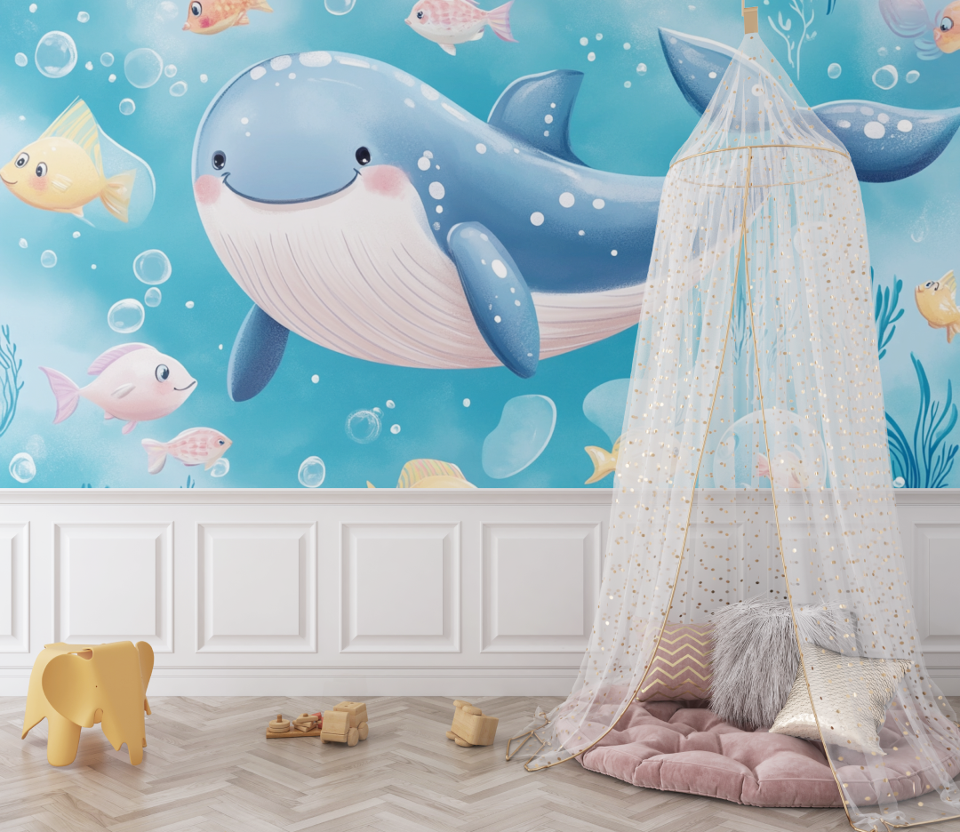 Papier peint marin baleine heureuse bebe