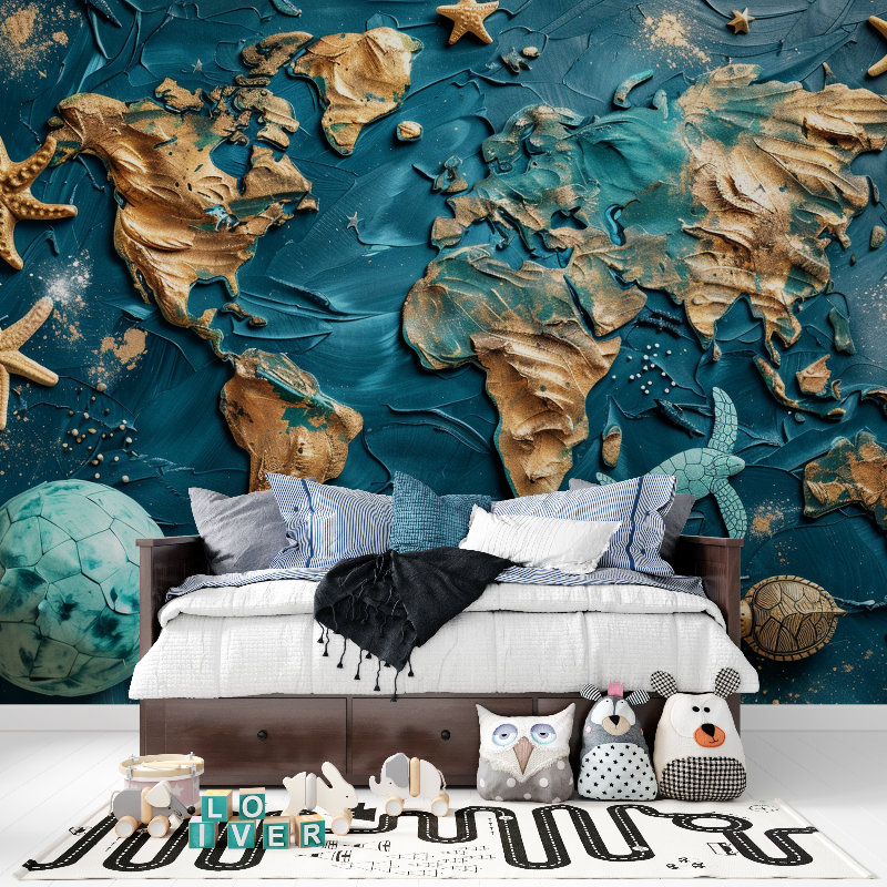 Papier peint carte du monde marin tapisserie pour ado