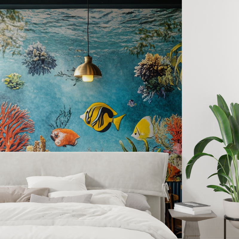 Papier peint trompe loeil aquarium tapisserie tendance