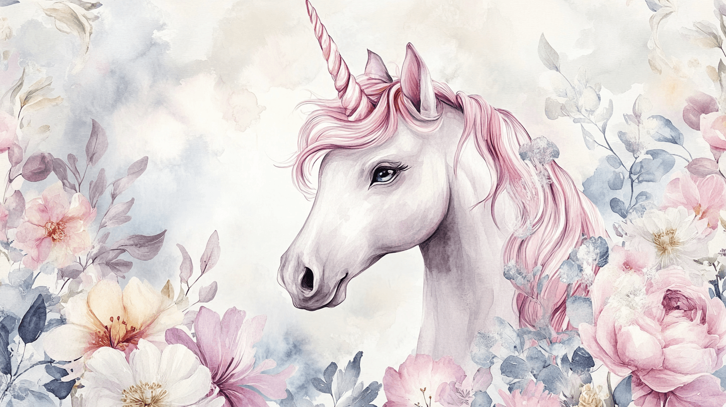 Papier Peint Mural Licorne Fleur Murale