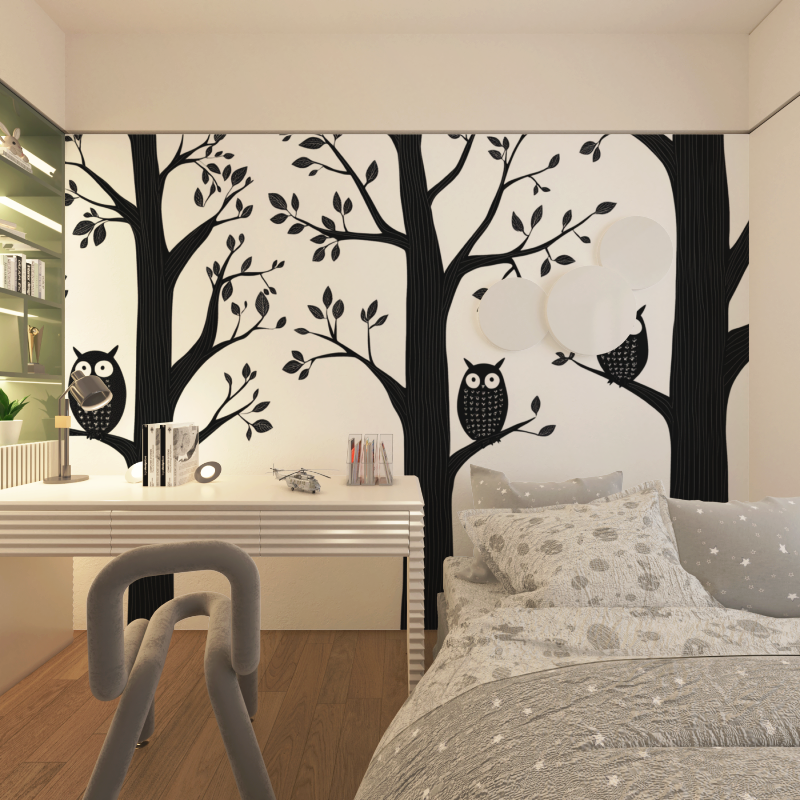 Papier peint arbre noir et blan...ouette chambre adolescents